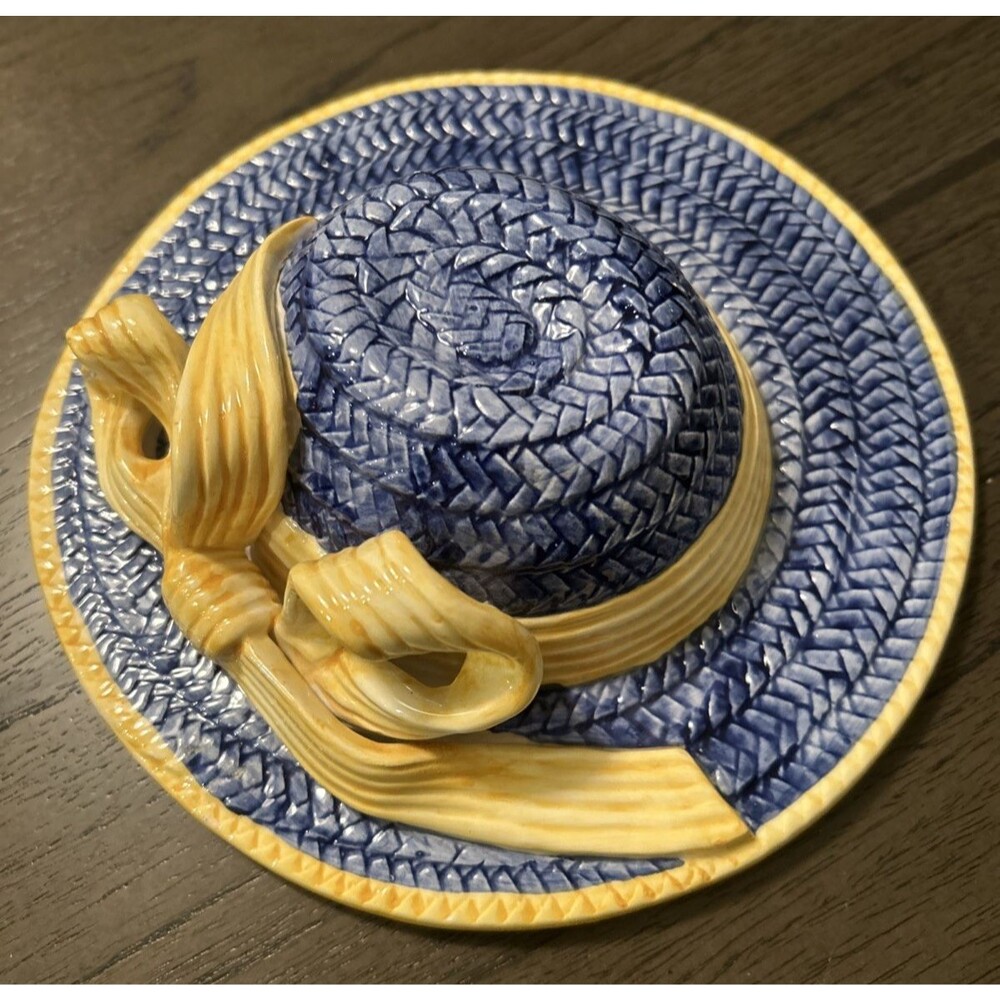 Collezione Italiano Seymour Mann Italy Hand Painted Ceramic Blue Straw Hat